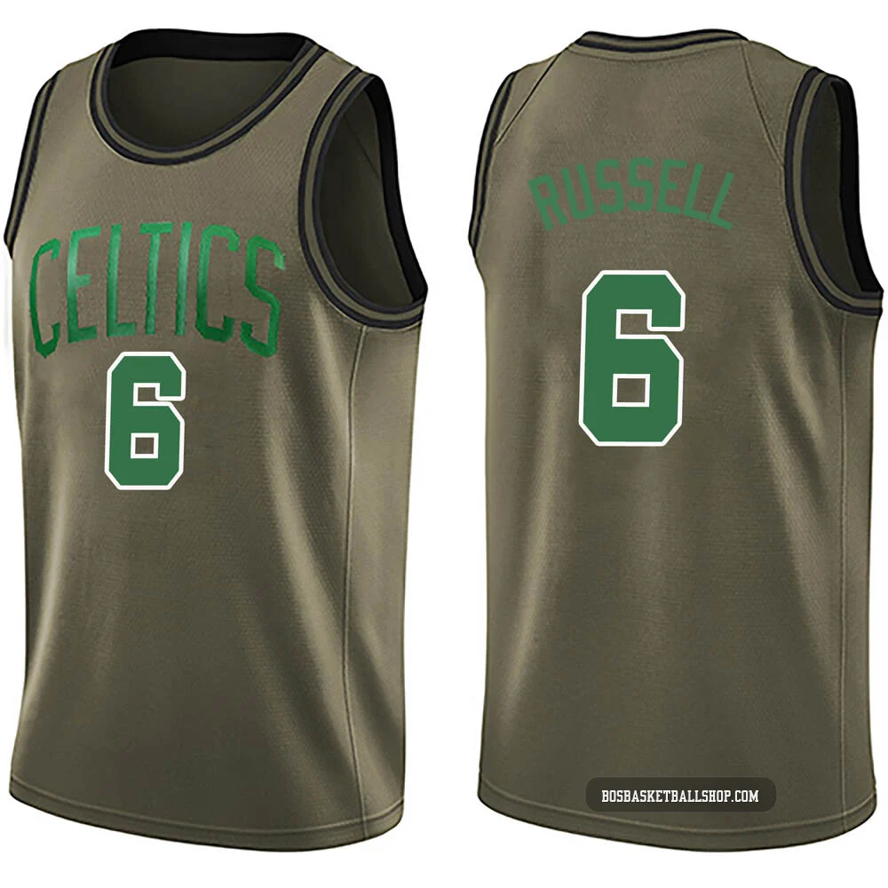 Bill Russell Boston Celtics ＃6 Swingman Men's Green Salute to Service Jersey